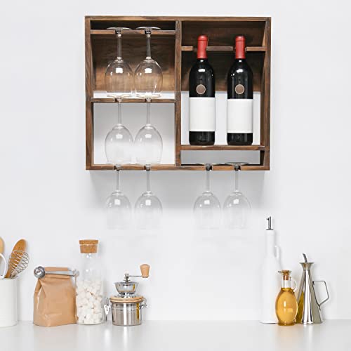 Bartow Wood Shelf With Glass Holder Wall Mounted Wine Rack, Restored