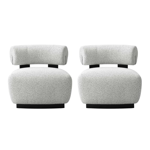 Bartow Woven Fabric Solid Wood Accent Chair in Ivory & Black - Set of 2