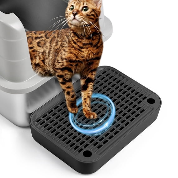 Bartuke Cat Litter Box Step Ramp with Filter, Non-Slip, Easy Clean, for Senior Cats & Kittens, Fits Most Litter Trays, Black