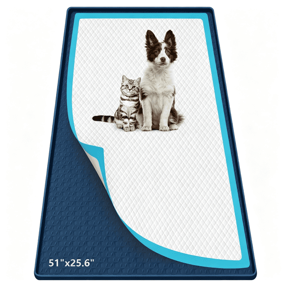 Bartuke Pee Pad Holder for Dogs 51"x25.6", Extra Large Silicone Puppy Pad Tray, Leak-Proof Non-Slip Easy Clean, Navy Blue