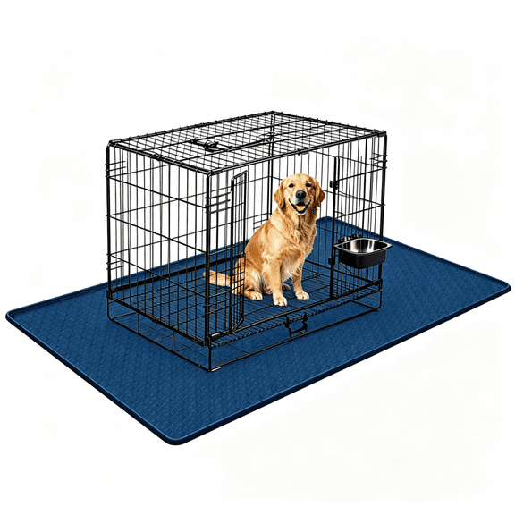 Bartuke Silicone Dog Crate Mat Waterproof Leakproof Washable Non-Slip 51"x25.6" Extra Large Navy Blue Raised Edge