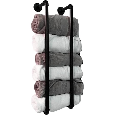 Baru Decor - Industrial Pipe Towel Rack 38 Inch - Hold up to 7 regular towels, Black Powder Coated, Farmhouse Bathroom Towel Storage, Bathroom Organization, Bath Towel Holder