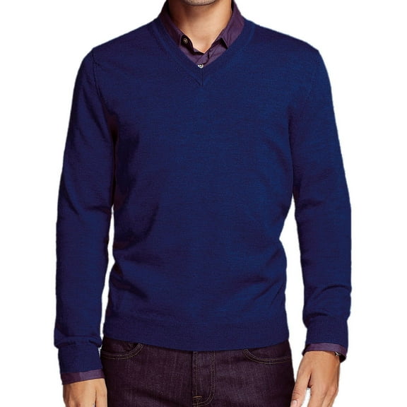 Baruffa Men's Heather V-Neck Sweater (Small, Blue)