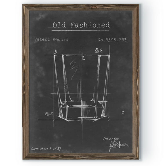 Barware Blueprint I - Barnwood Framed Canvas - 17 x 20 - Walnut