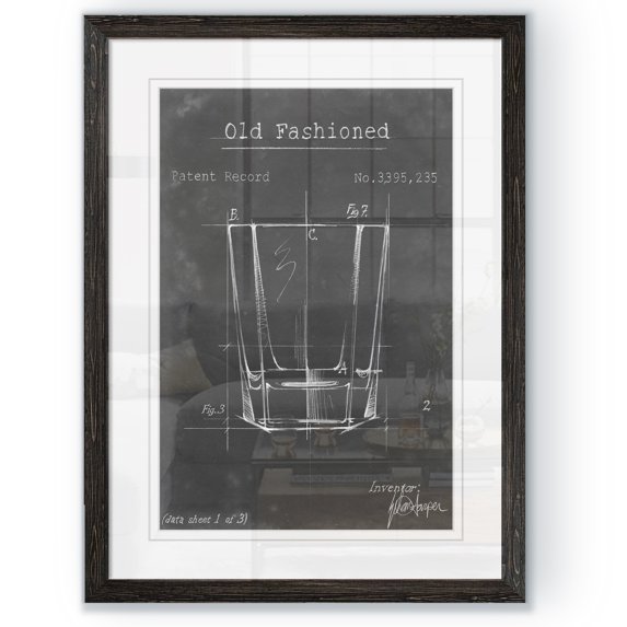 Barware Blueprint I - Barnwood Framed Print - 17 x 20 - Black