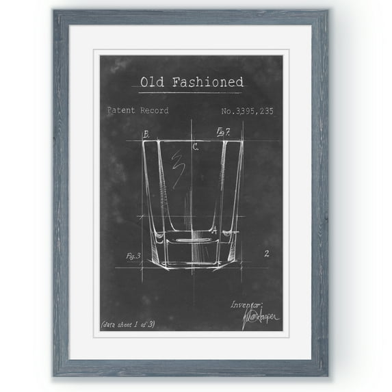 Barware Blueprint I - Barnwood Framed Print - 17 x 20 - Grey