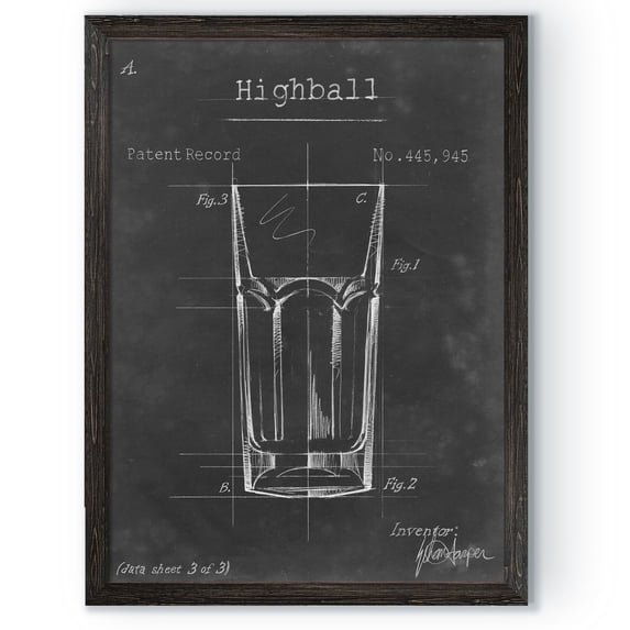Barware Blueprint II - Barnwood Framed Canvas - 18 x 24 - Black