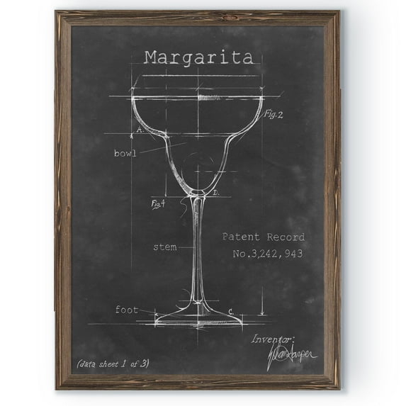 Barware Blueprint VI - Barnwood Framed Canvas - 18 x 24 - Walnut