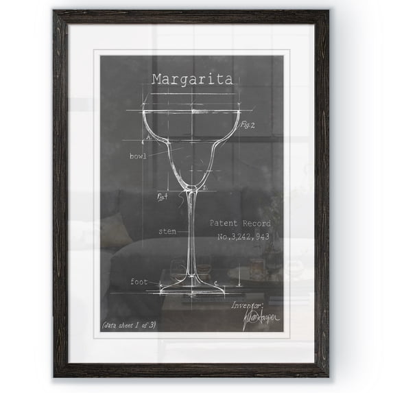Barware Blueprint VI - Barnwood Framed Print - 18 x 24 - Black