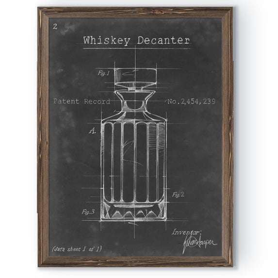 Barware Blueprint VII - Barnwood Framed Canvas - 18 x 24 - Walnut