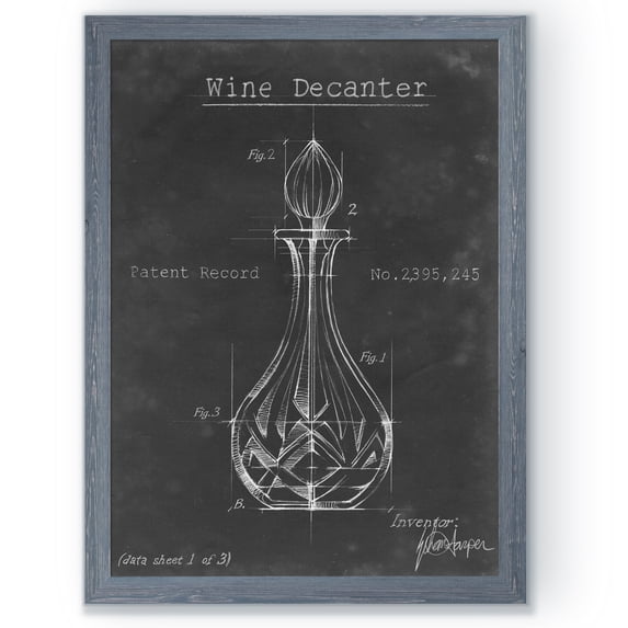 Barware Blueprint VIII - Barnwood Framed Canvas - 18 x 24 - Grey