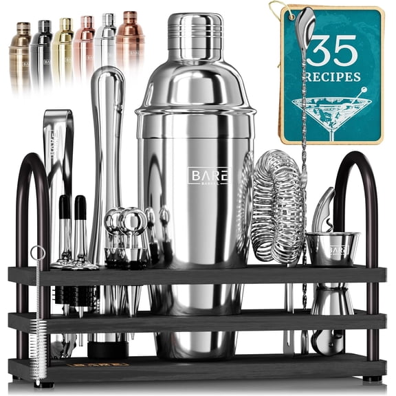 Barware Set 3-Piece Stainless Steel Bartender Kit - Cocktail Shaker, Jigger with Measurements, Hawthorn Strainer - Suit for Home Bars & Professional Mixologists
