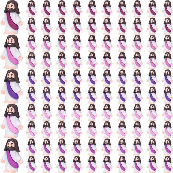 Barydat 100 Pcs Mini Figurines Bulk Little Figures to Hide and Seek Pocket Tiny Christ Savior Toy Religious Party Favors for Easter Church Sunday School Craft Baptism Gift(Purple Series) C113