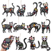 Barydat 12 Pcs Day of The Dead Ornaments, Sugar Skull Cat Ornaments