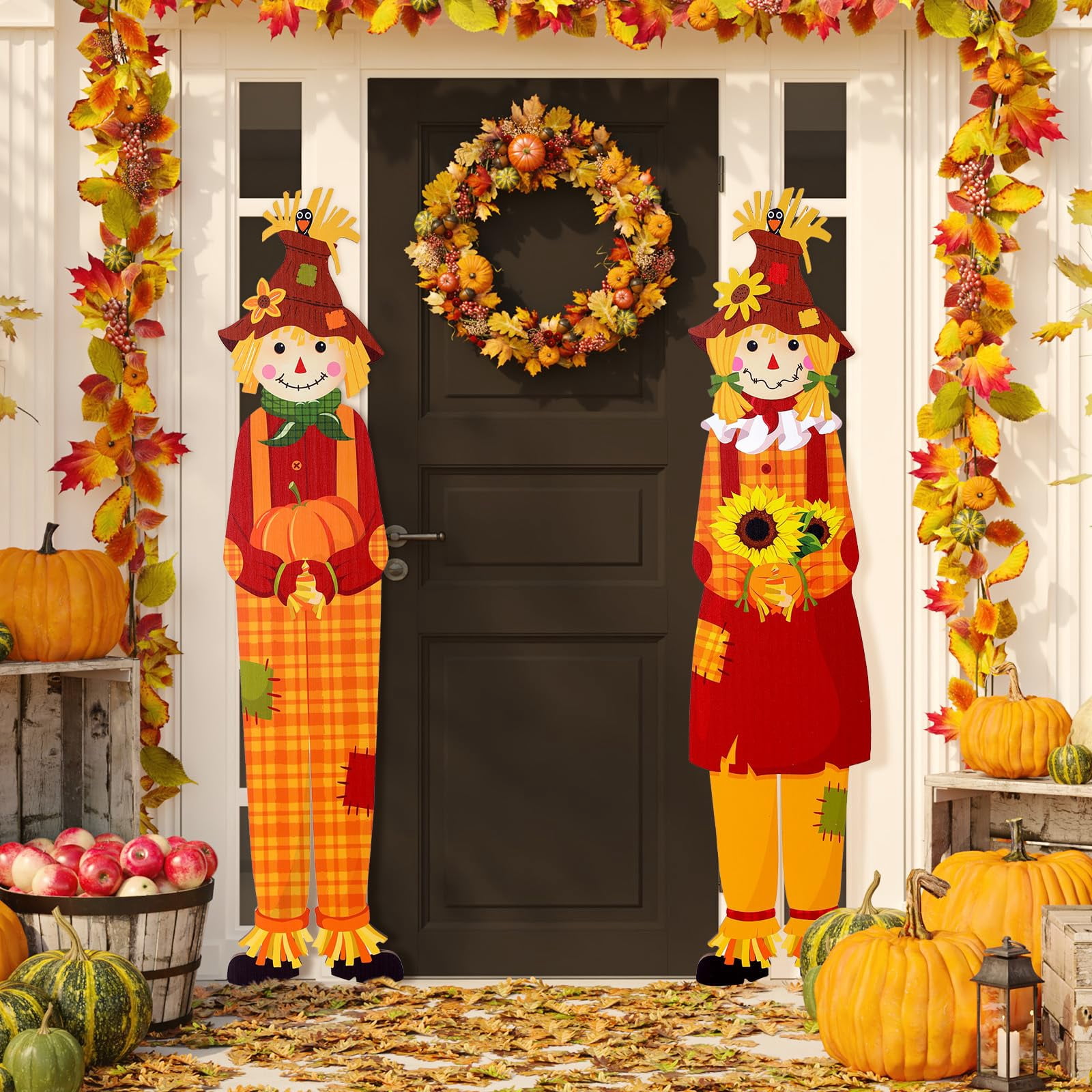 Barydat 2 Pieces Thanksgiving Welcome Sign 7.8 x 42 Inch Wooden Fall