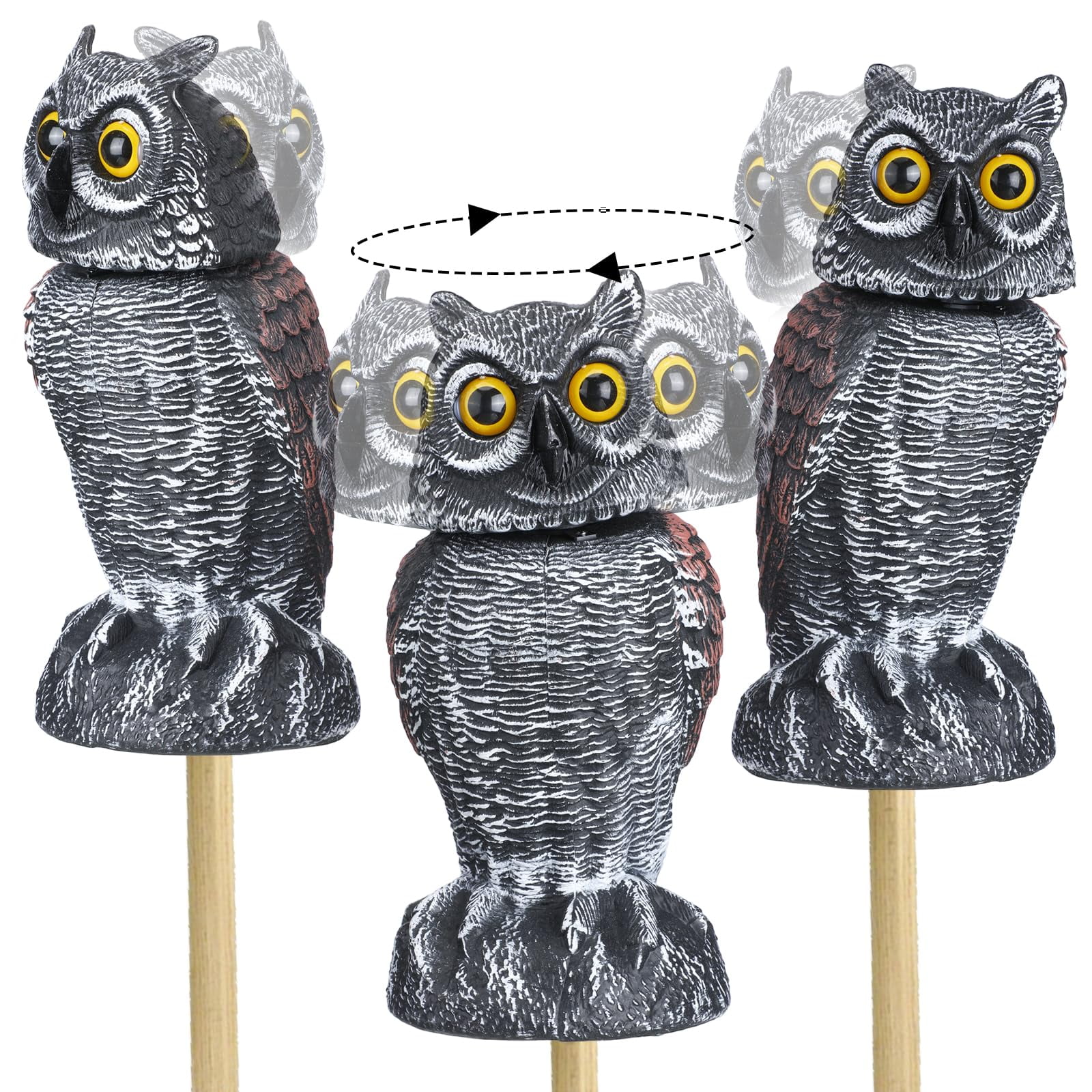 Barydat 3 Pack Fake YPF5 Owl Decoys to Scare Rotating Head Plastic Owl