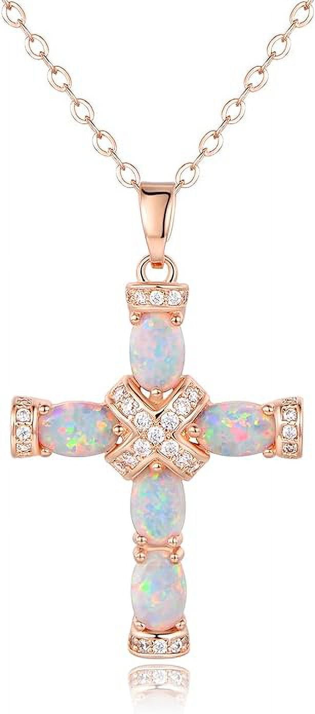 SGS INTERNATIONAL Barzel Rose Gold & White Gold Plated Created Opal Cross Chain With Pendant