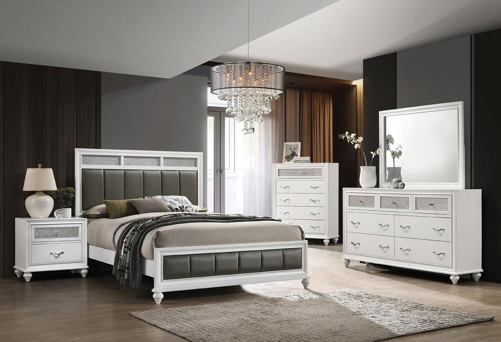 Barzini White Faux Leather 5-Piece King Bedroom Set