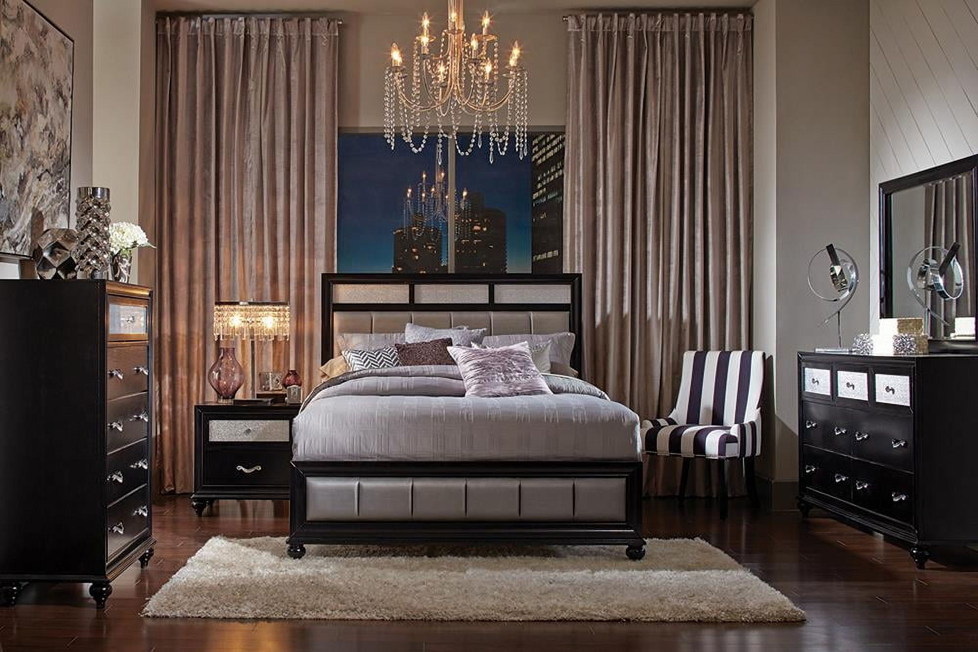 Barzini Black and Metallic Leatherette King Bedroom Set