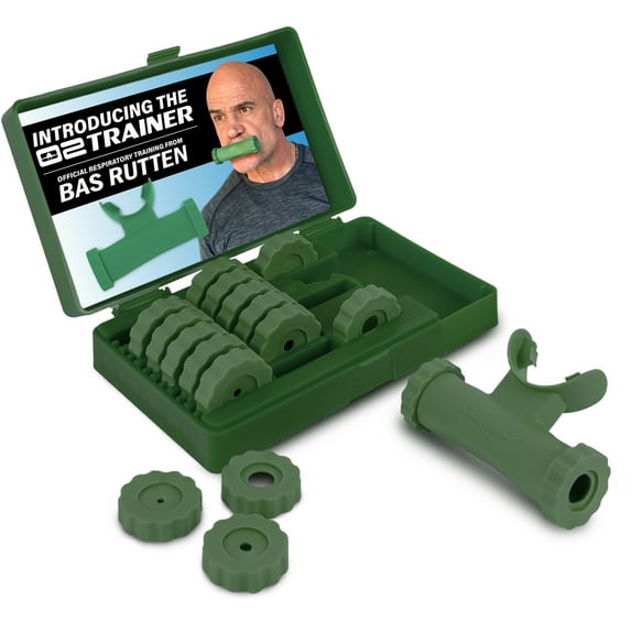 O2 Trainer Bas Rutten Inspiratory Muscle Training Device for Diaphragmatic Breathing, Green silicone
