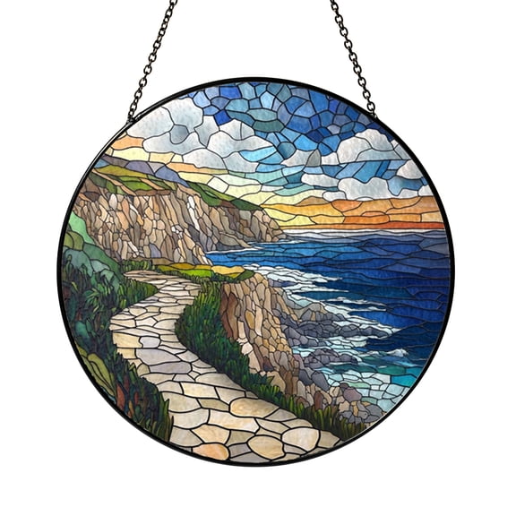 Basalt Column Coastal Landscape Stained Glass Style Suncatcher