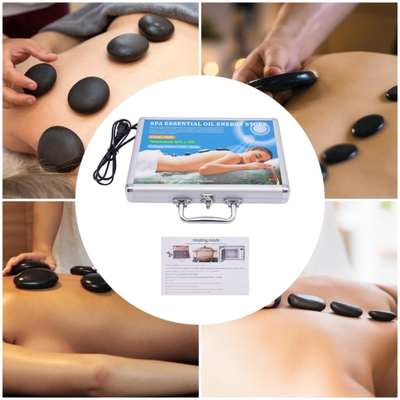 Basalt Hot Stone Therapy Set for Relaxation & Muscle Relief, 16pcs Set with Heating Box, Ideal for Stress, Pain & Circulation Improvement