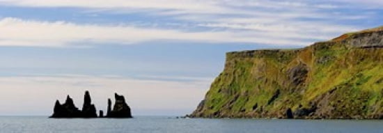 Basalt rock formations in the sea Vik Iceland Canvas Art - Panoramic Images (36 x 13)