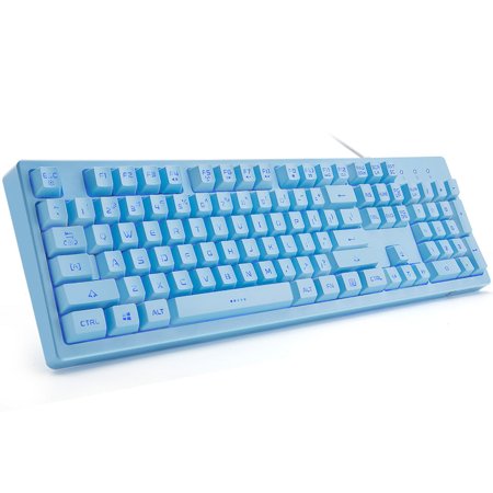 Basaltech Mechanical Feeling Keyboard with LED Backlit, 104-Key Quiet Membrane Keyboard for Gaming or Office, Ergonomic Silent Water-Resistant Light up Wired USB for Computer,Mac,Laptop