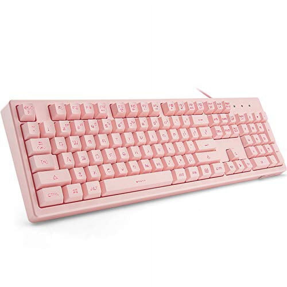 Basaltech Pink Keyboard with 7-Color LED Backlit, 104 Keys Quiet Silent ...