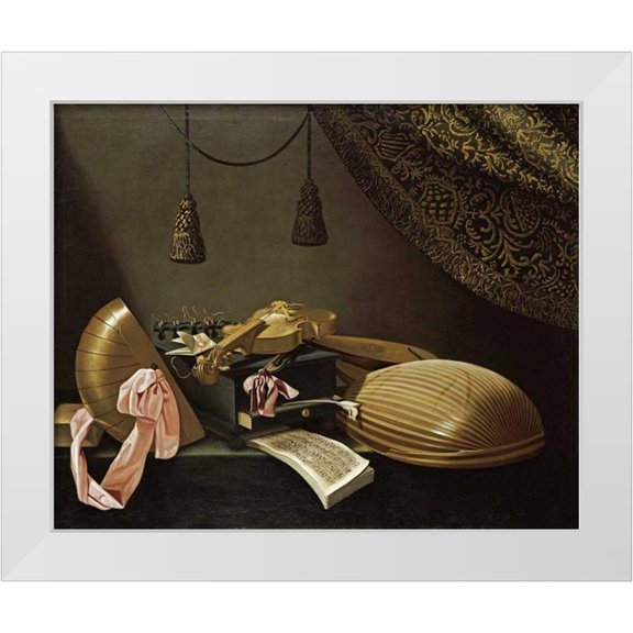 Baschenis, Evaristo 14x12 White Modern Wood Framed Museum Art Print Titled - Lutes and Violin on a Table