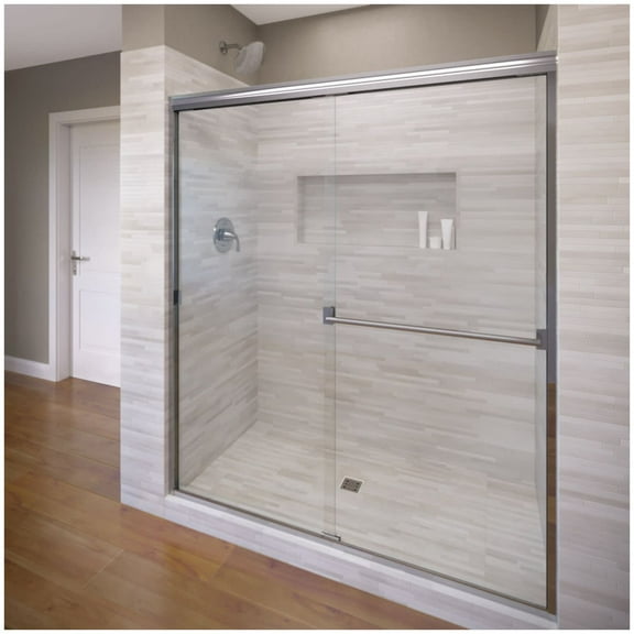 Basco CLCH05A6070CLSV Classic Sliding Shower Door, 56-60 in. W x 70 in. H, Silver, Clear Glass