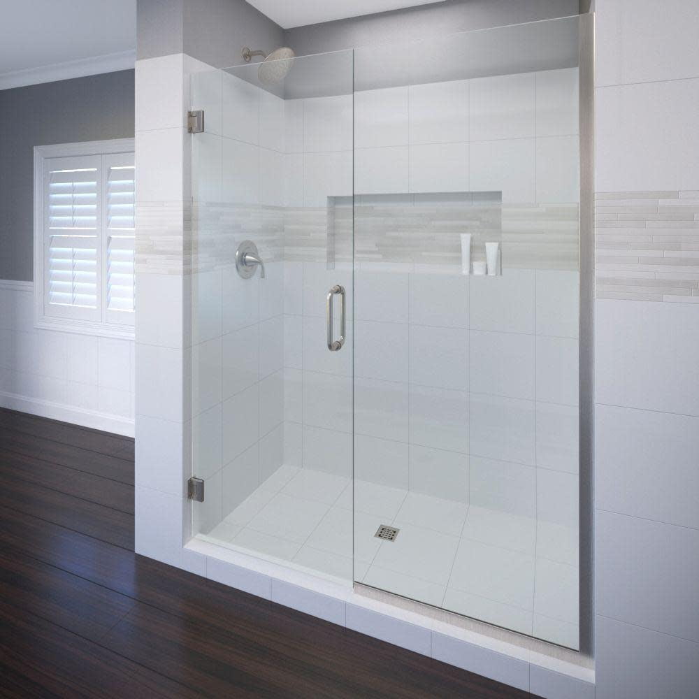 Celesta 76" High Brushed Nickel Frameless Shower Door with Clear Glass