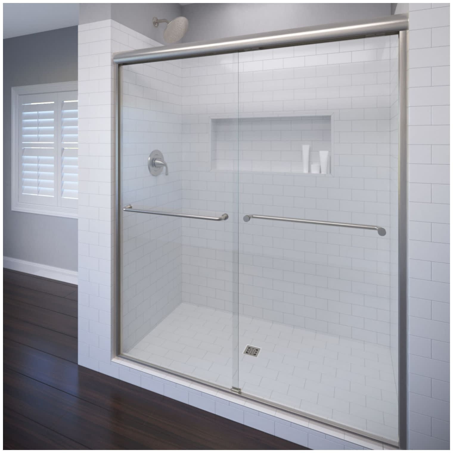 Celesta Brushed Nickel Semi-Frameless Sliding Shower Door with Clear Glass
