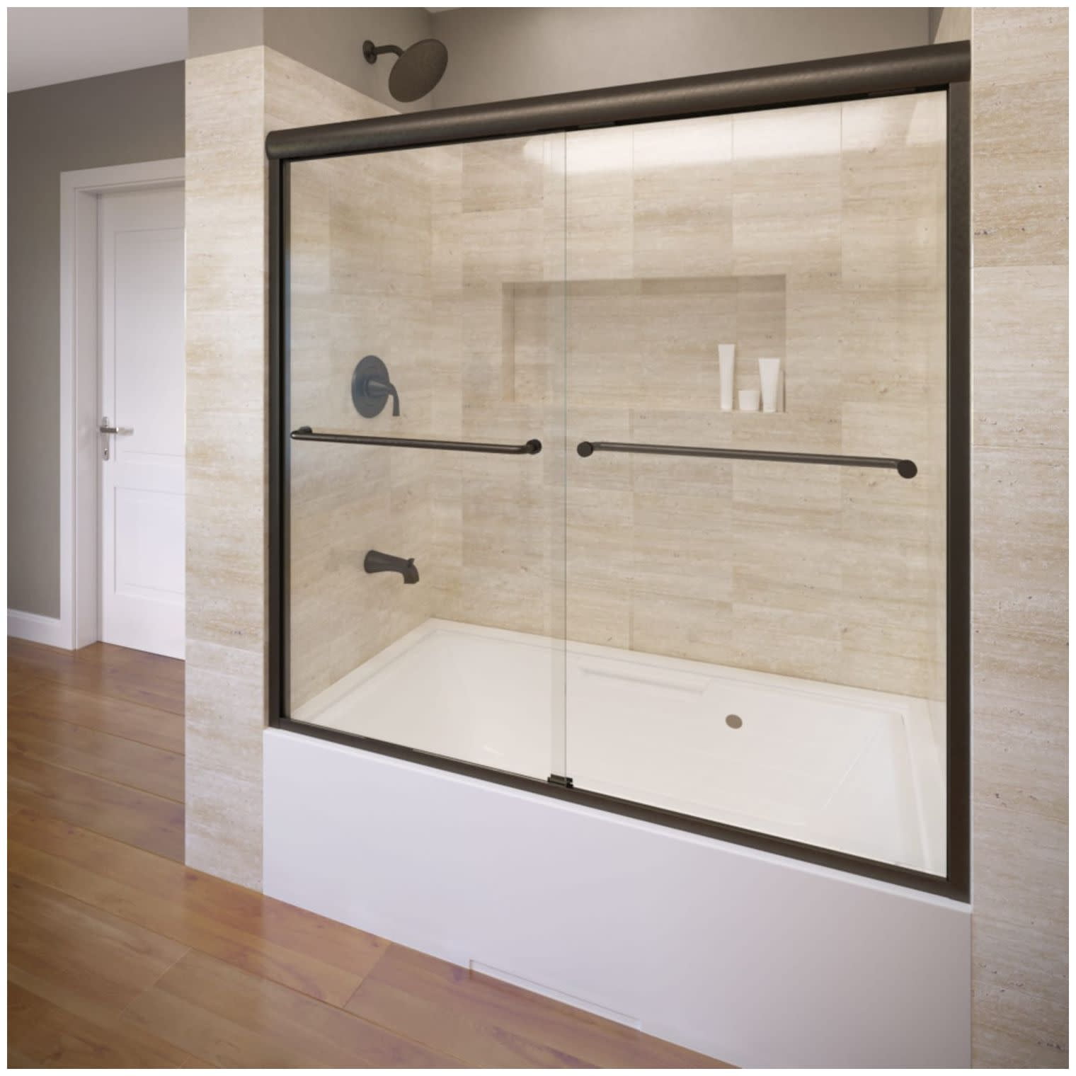 Celesta 60" Oil Rubbed Bronze Semi-Frameless Sliding Tub Door with Clear Glass