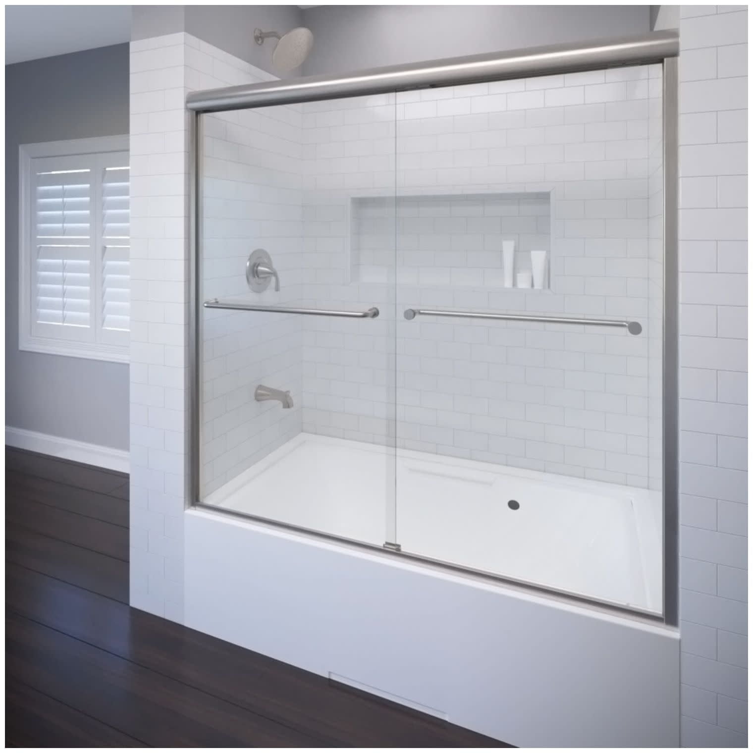 Celesta 60" x 58.25" Brushed Nickel Semi-Frameless Sliding Tub Door