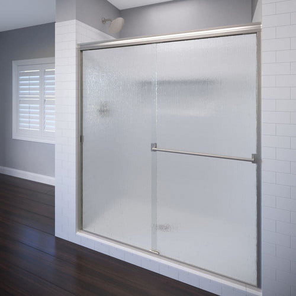 Classic Brushed Nickel Semi-Frameless Sliding Shower Door with Rain Glass
