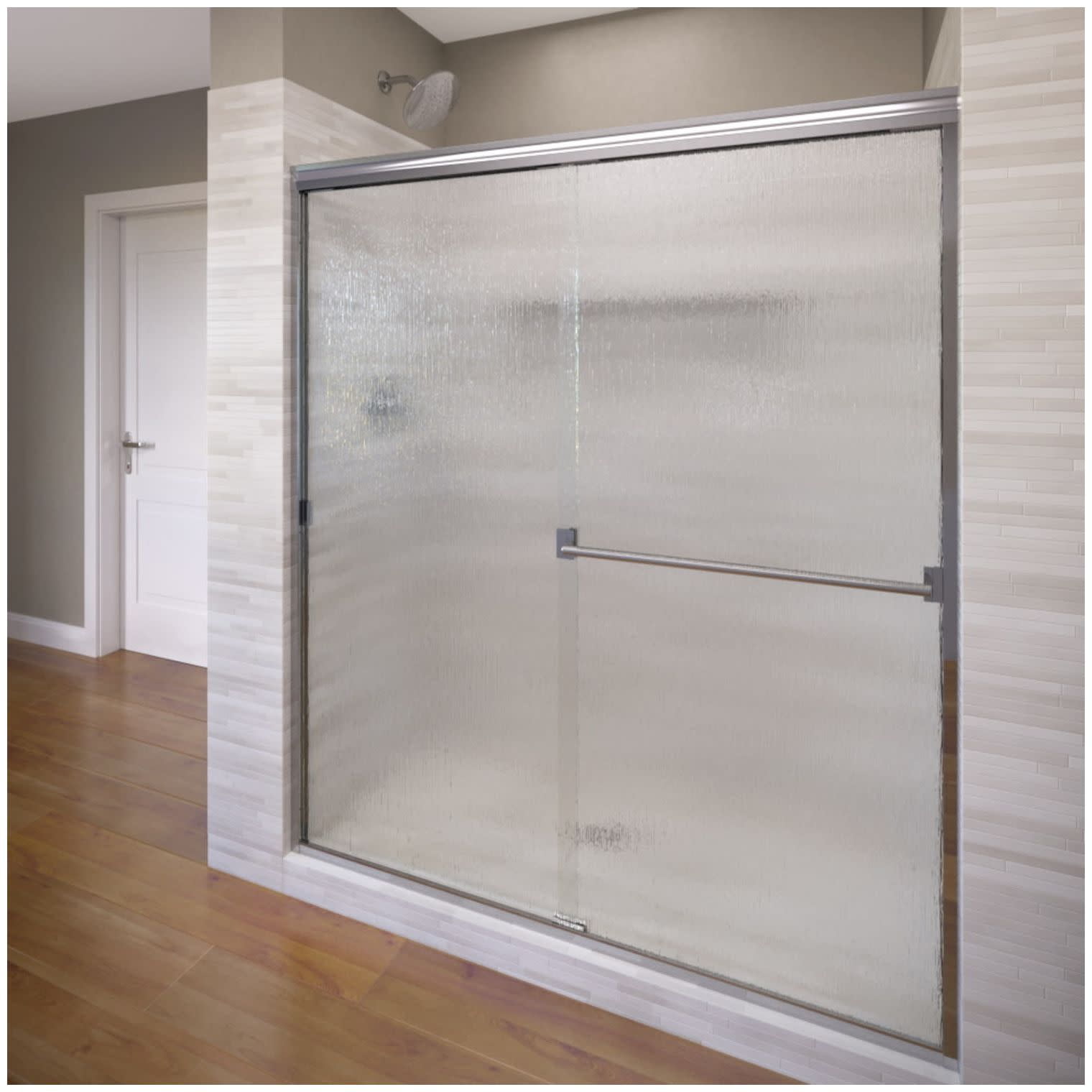 Classic Chrome and Obscure Glass Frameless Shower Door, 40" x 65.5"