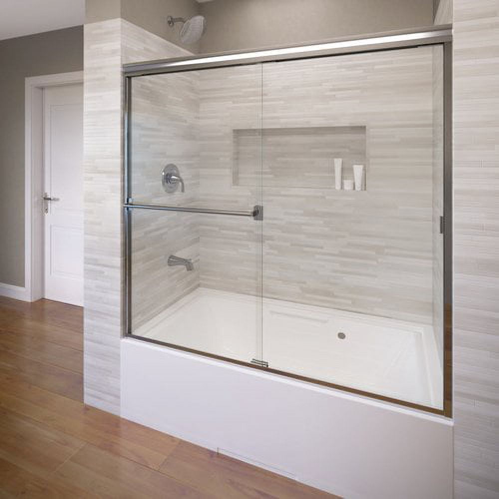 Classic 56-60" Chrome Semi-Frameless Sliding Tub Door with Rain Glass