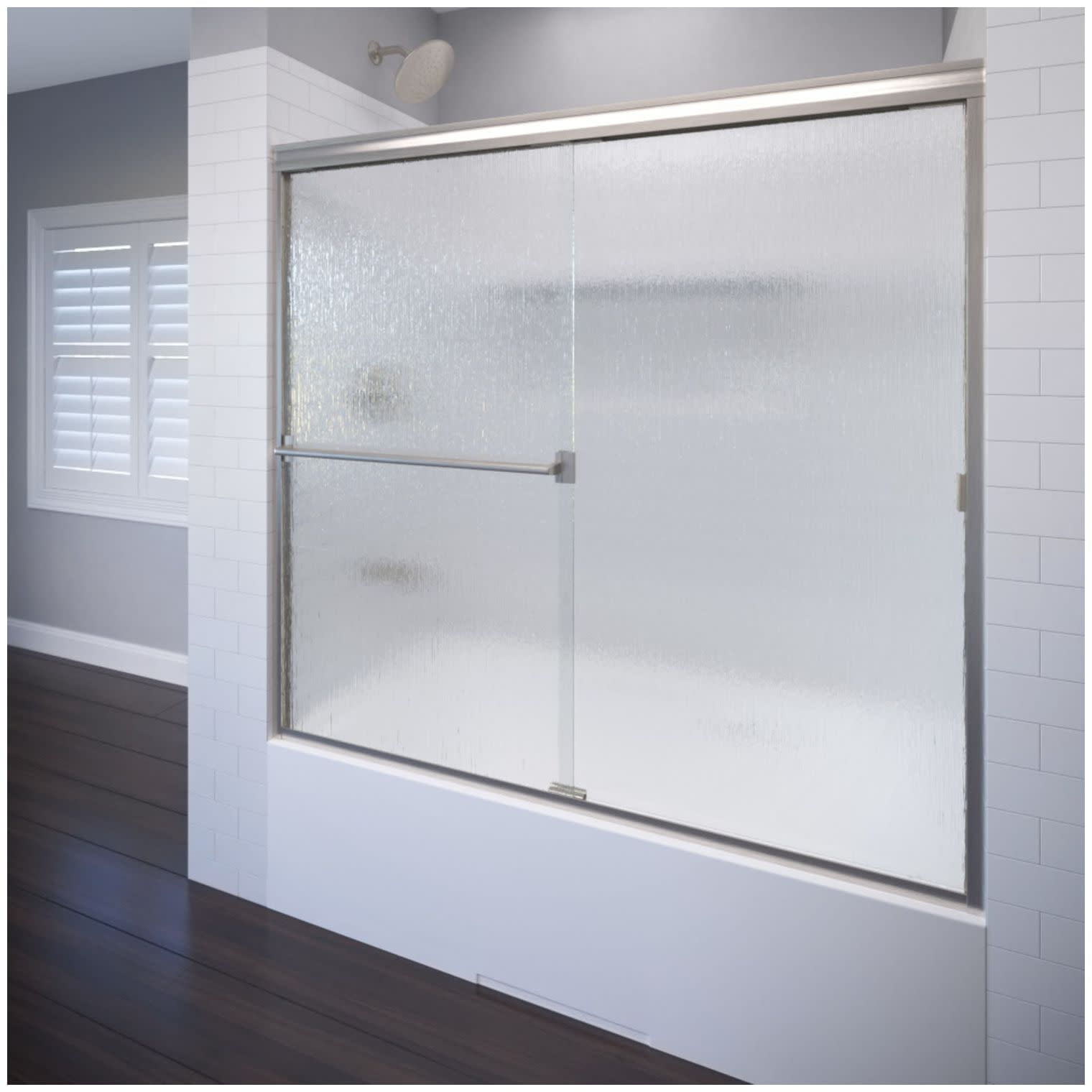 Classic 57" x 60" Brushed Nickel Rain Glass Sliding Tub Door