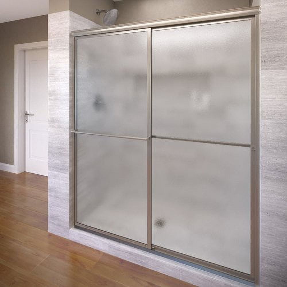 Deluxe Brushed Nickel Framed Sliding Shower Door with Obscure Glass