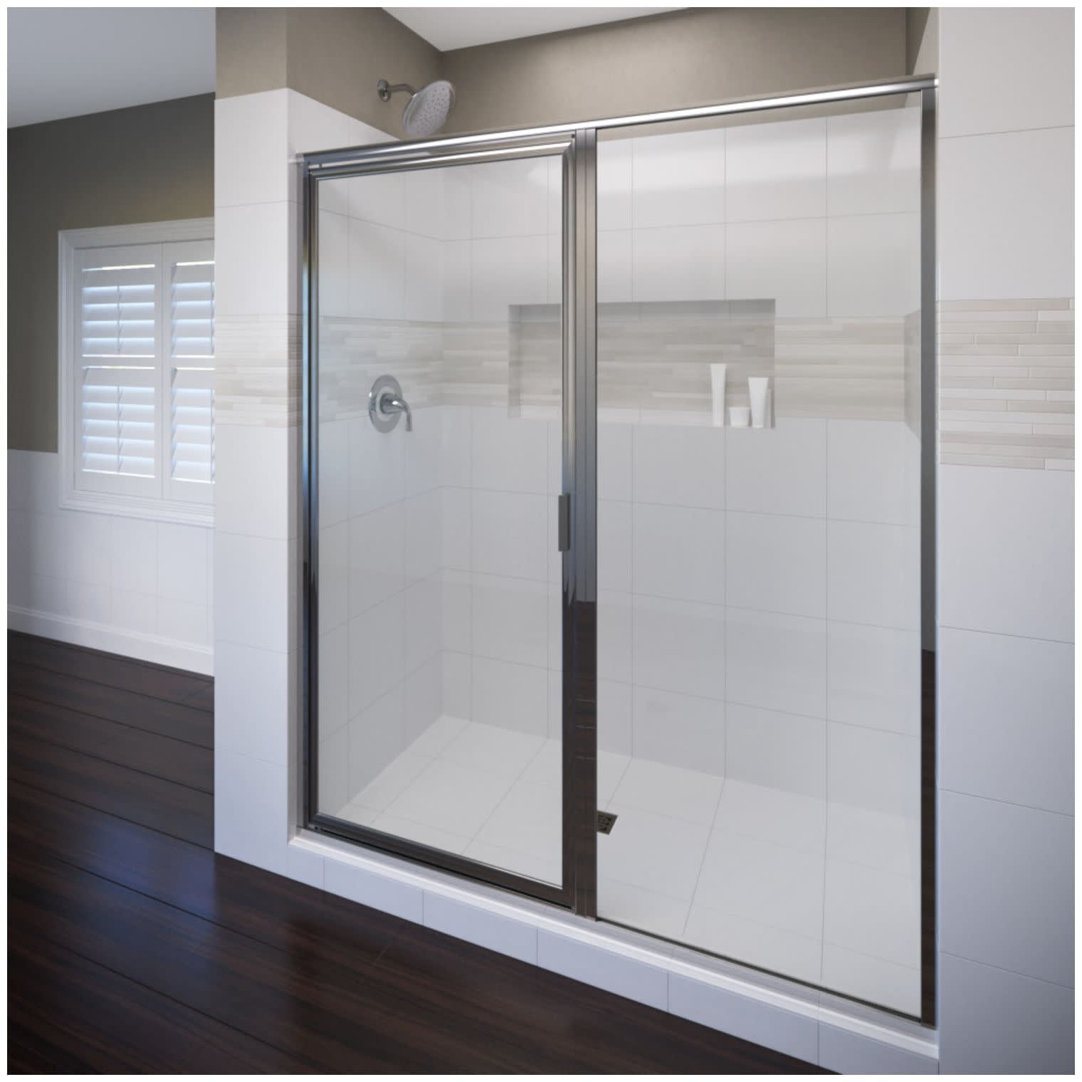 Deluxe Chrome Framed Pivot Shower Door with Clear Glass