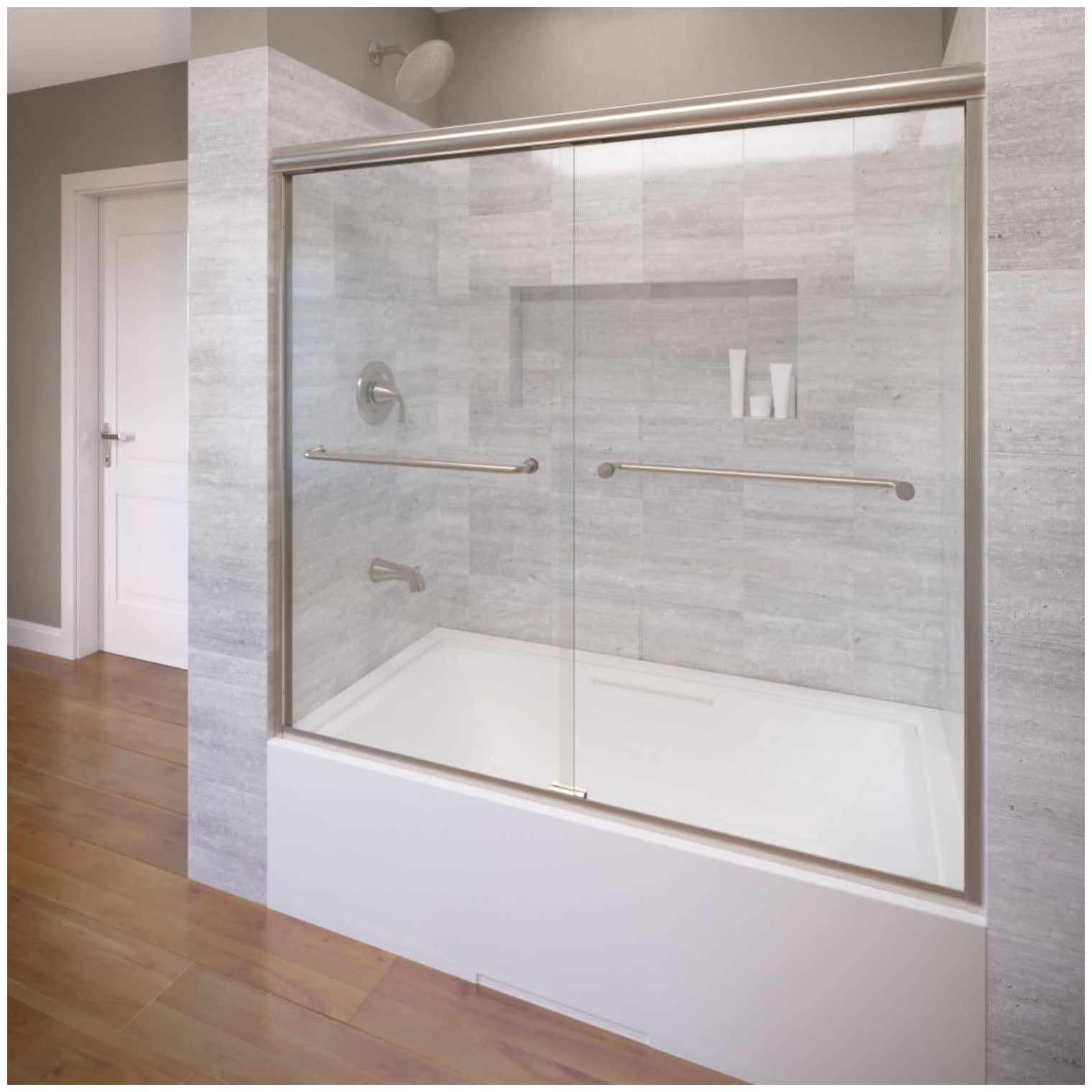 Infinity Brushed Nickel Semi-Frameless Sliding Bathtub Door