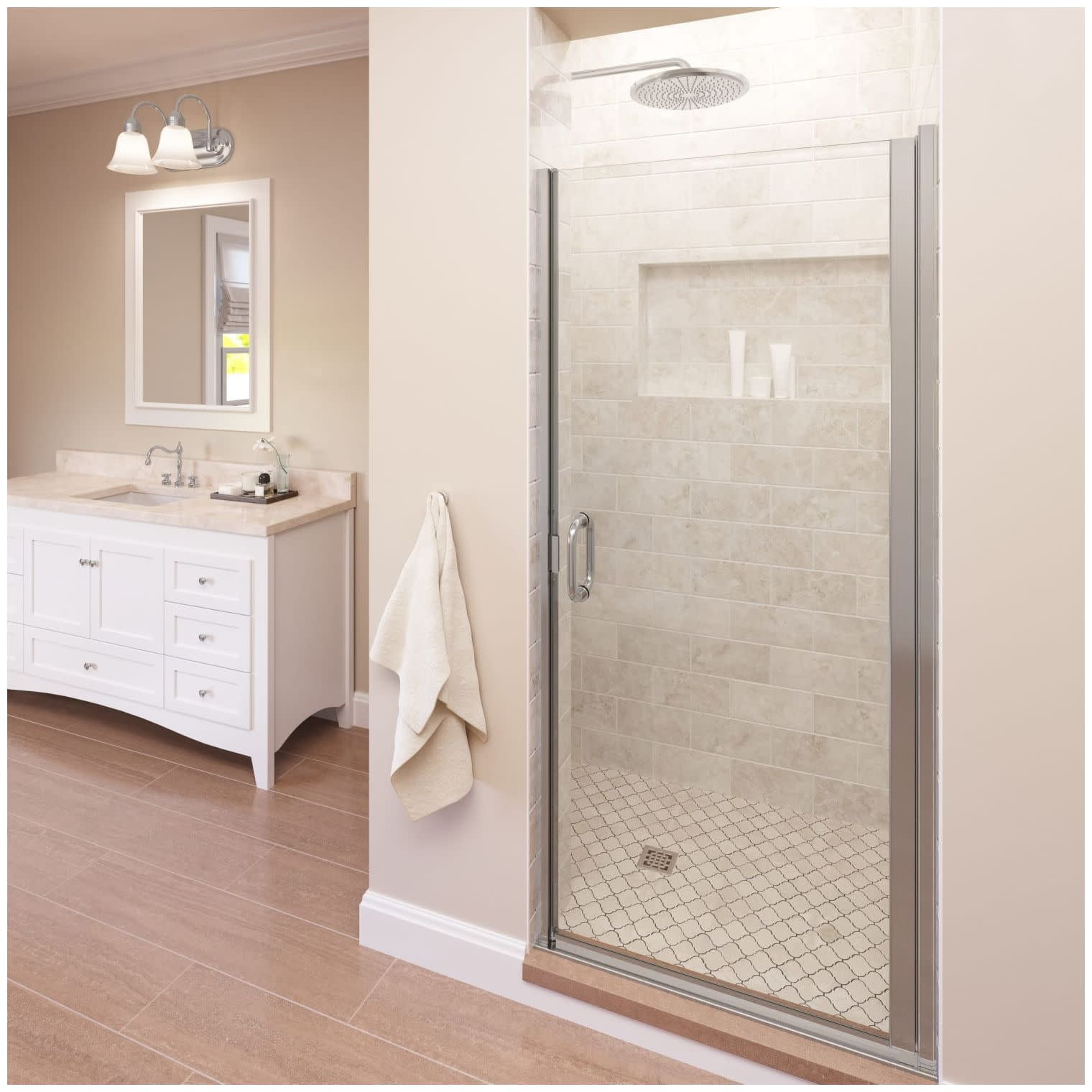 Infinity Chrome Semi-Frameless Hinged Shower Door with Clear Glass