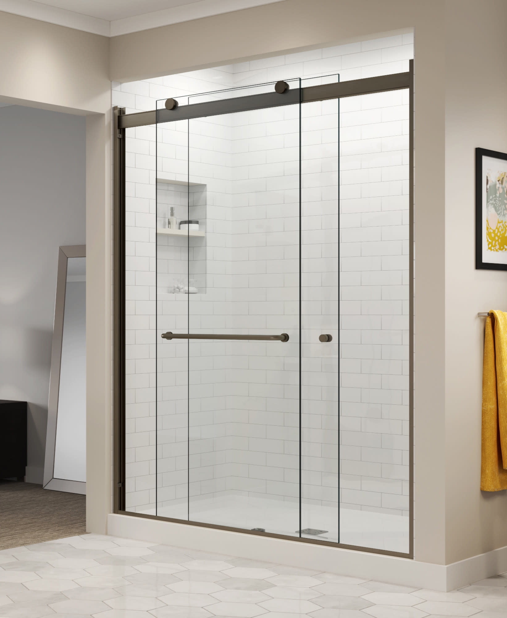Basco Rotolo 70" High x 60" Wide Bypass Semi-Frameless Shower Door with ...