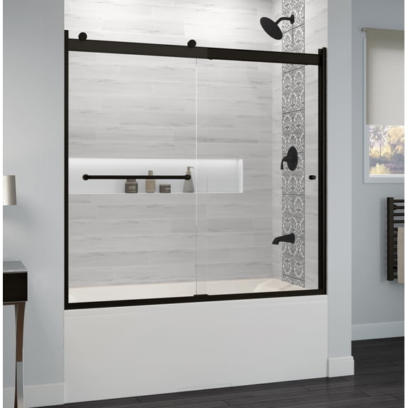 Basco RTLH05B6057CLWI Rotolo 57" High X 60" Wide Bypass Semi Frameless Tub Door - Black