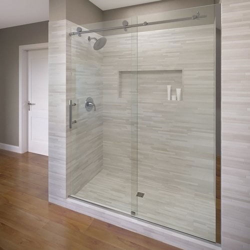 Vinesse 47" x 76" Frameless Clear Glass Shower Door with Brushed Nickel Finish