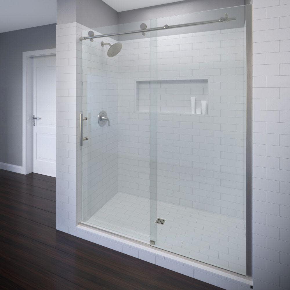 Vinesse 47" x 76" Frameless Clear Glass Shower Door with Brushed Nickel Finish