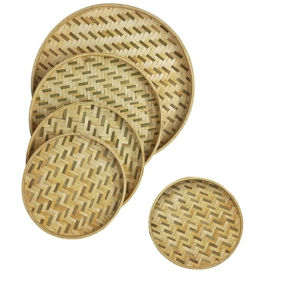 Basdi Bamboo Basket, Handwoven Round Sieve Basket Tray - Natural Weaved Vegetable & Fruit Organizer, Decorative Tea Storage Solution, Traditional Bamboo Craftsmanship Design, Woven Tray, A