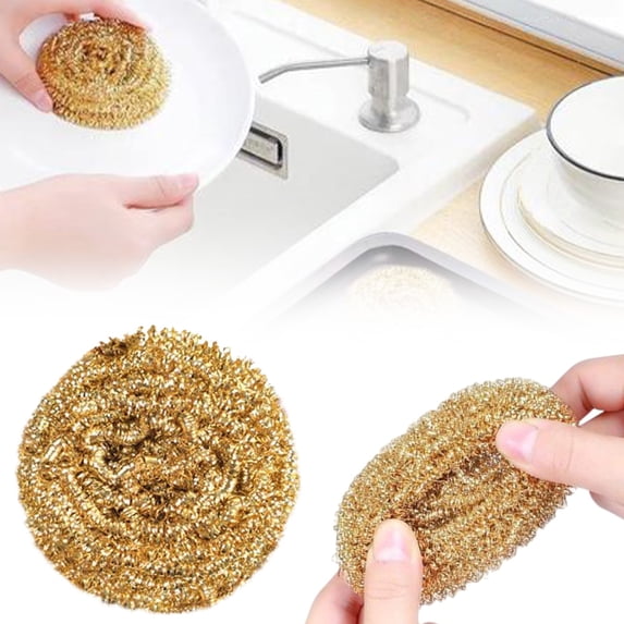 Basdi Copper Ion Antibacterial Scourer - Soft Texture, Non-Scratch, Durable Brass Mesh - Multi-Purpose Kitchen Scrubber for Pots, Dishes, Tubs - Gentle Yet Effective Household Cleaning Tool