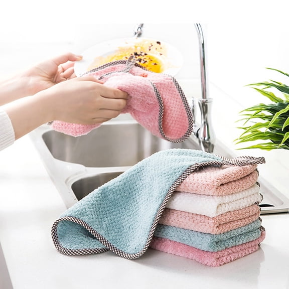 Basdi Dish Cloth Set, 5Pc Dish Cloth Set - Thickened Absorbent Pot Cleaning Rags | Quick-Dry, Lint-Free, Multi-Purpose for Kitchen & Table Cleaning, Cleaning Rags, A